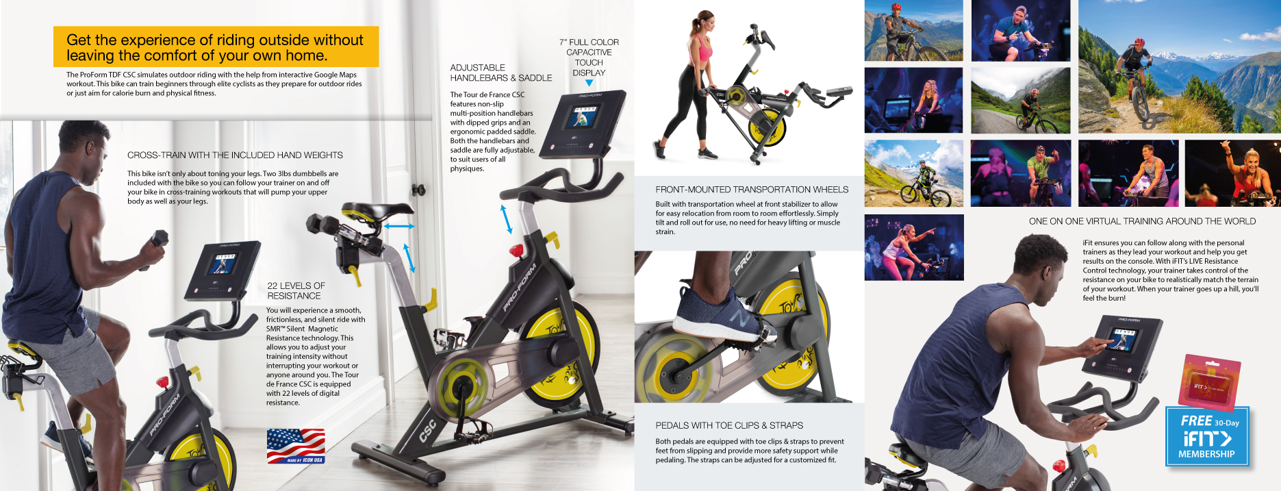 pro form spin bike with touch screen Get the experience of riding outside without leaving the comfort of your own home.