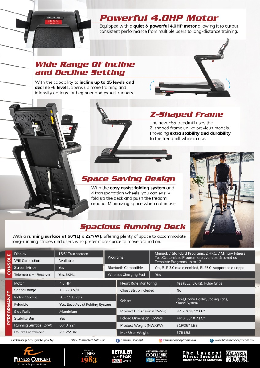 Wide range of incline and decline setting